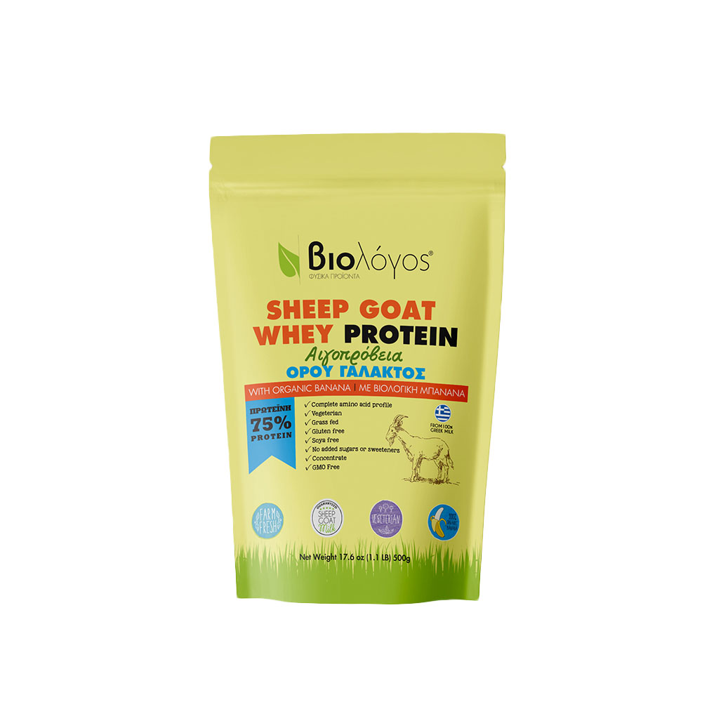 BIOLOGOS GREEK GOAT AND SHEEP WHEY PROTEIN WITH ORGANIC BANANA 500G